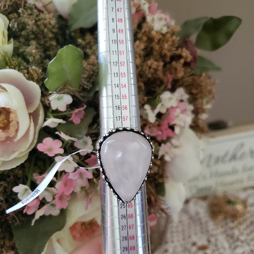 REAL Genuine rose quartz and sterling silver ring